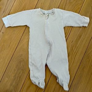 Kissy kissy grey and white stripe zip-footie pajamas